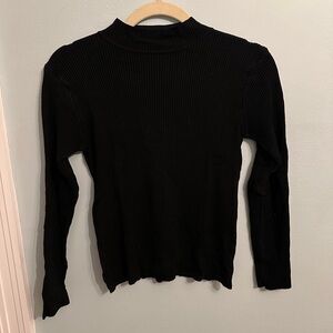 Black Ribbed Mock Neck Women's Top